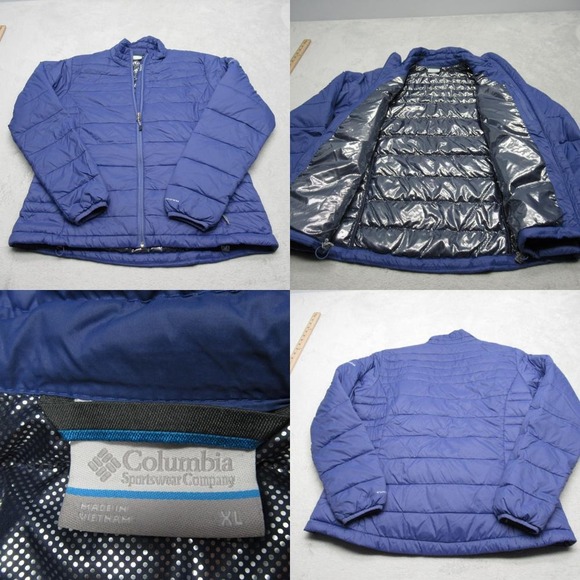 Columbia Turbo Down Jacket Women XL Blue 590T Full Zip‎ Quilted Puff Barlow Pass - Picture 1 of 16